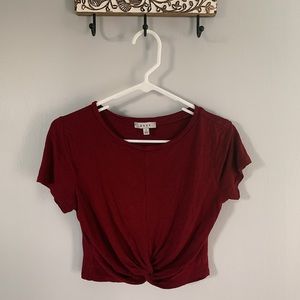 Maroon knotted cropped shirt